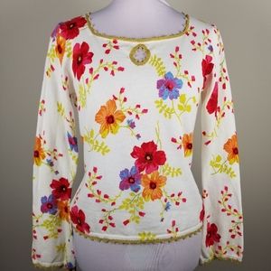 ESS Floral Sweater w/Beading Trim-M